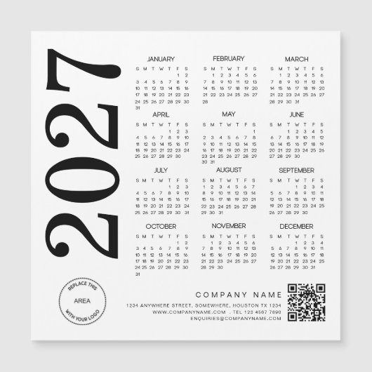 2027 Kalender Logo QR Code Schwarz-Weiß Geschäft Magnetkarte (Vorderseite)