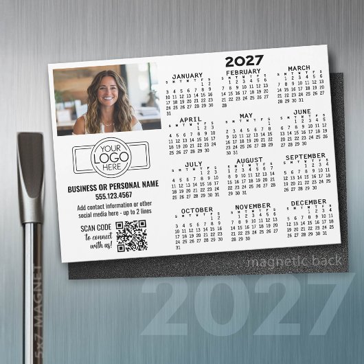 2027 Kalender Magnet -- Logo, QR-Code, Foto