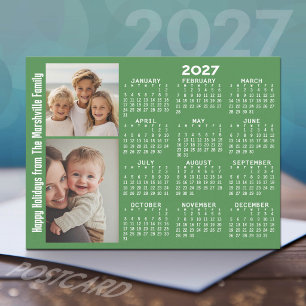 2027 Kalender mit 2-Foto-Collage - Grün Feiertagspostkarte