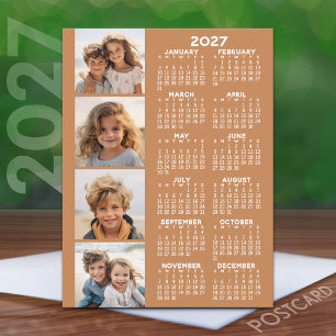 2027 Kalender mit 4-Foto-Collage - Terrakotta Postkarte