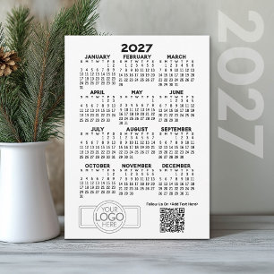 2027 Kalender mit Firmenlogo und QR-Code Feiertagskarte
