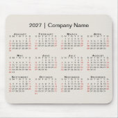 2027 Kalender mit Firmenname Beige Mousepad (Vorne)
