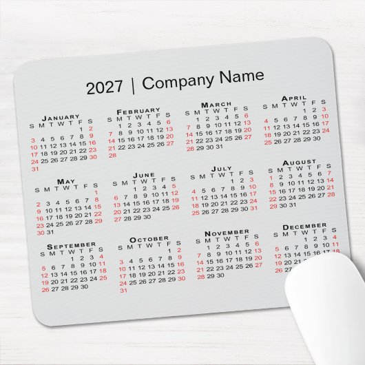 2027 Kalender mit Firmenname Hellgrau Mousepad