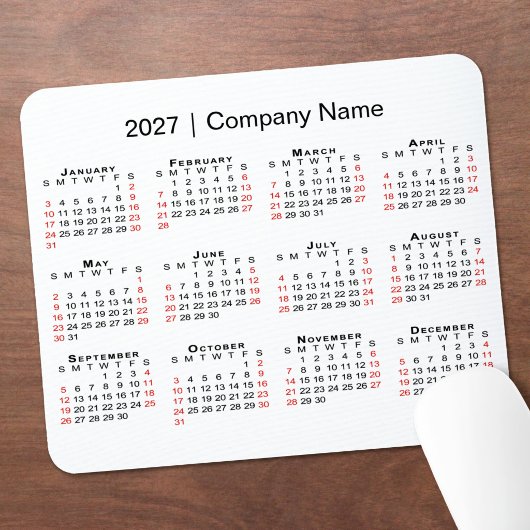 2027 Kalender mit Firmenname Weiß Mousepad