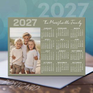 2027 Kalender mit Foto - Basic Green Minimal Feiertagspostkarte