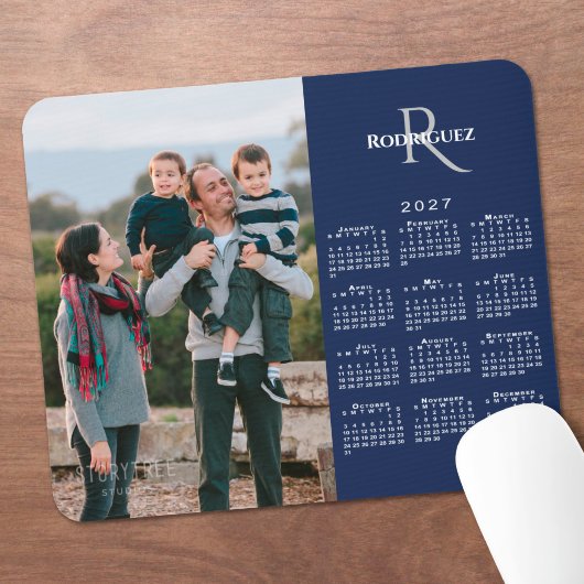 2027 Kalender mit individuellem Foto, Monogramm un Mousepad