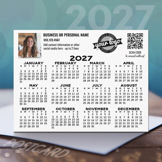 2027 Kalender mit Logo, QR-Code, Foto SCHWARZ Postkarte
