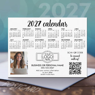 2027 Kalender mit Logo, QR-Code, Foto Weiß Postkarte