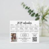2027 Kalender mit Logo, QR-Code, Foto Weiß Postkarte (Stehend Vorderseite)