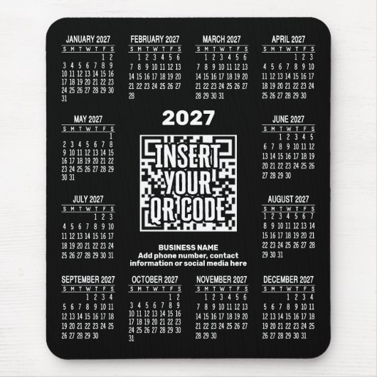 2027 Kalender mit QR-Code-Kontaktinformationen Sch Mousepad (Vorne)