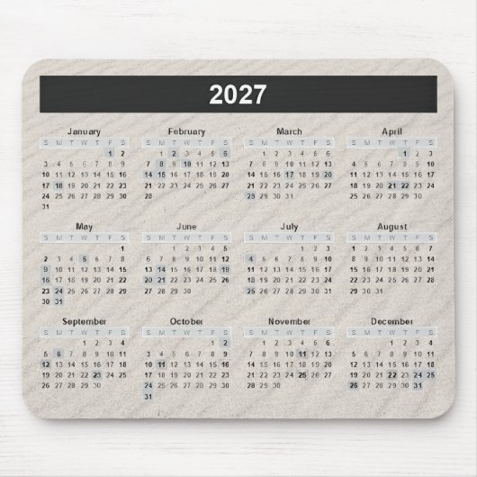 2027 Kalender mit Strand Sand Hintergrund Mousepad (Vorne)