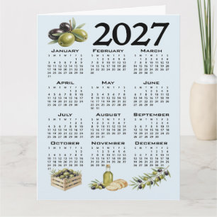 2027 Kalender, Mittelmeer Oliven, Blau Karte