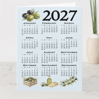 2027 Kalender, Mittelmeer Oliven, Blau Karte