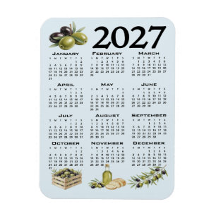 2027 Kalender, Mittelmeer Oliven, Blau Magnet