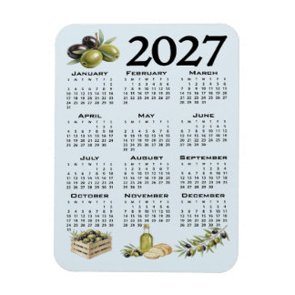 2027 Kalender, Mittelmeer Oliven, Blau Magnet