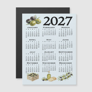 2027 Kalender, Mittelmeer Oliven, Blau Magneteinladung