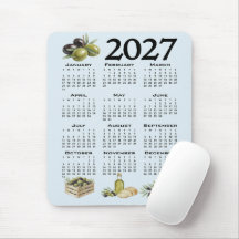 2027 Kalender, Mittelmeer Oliven, Blau