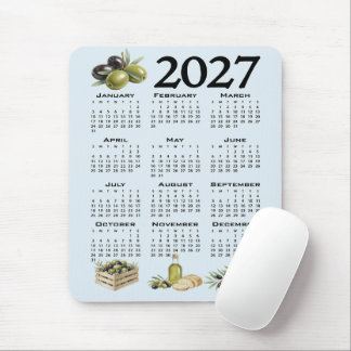 2027 Kalender, Mittelmeer Oliven, Blau Mousepad