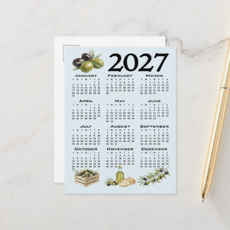 2027 Kalender, Mittelmeer Oliven, Blau Postkarte
