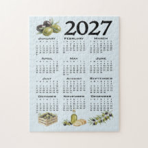 2027 Kalender, Mittelmeer Oliven, Blau