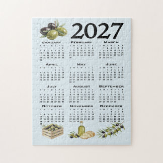 2027 Kalender, Mittelmeer Oliven, Blau Puzzle