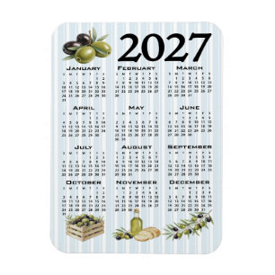 2027 Kalender, Mittelmeer Oliven, Blaue Streifen Magnet