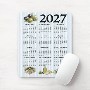 2027 Kalender, Mittelmeer Oliven, Blaue Streifen Mousepad