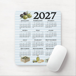 2027 Kalender, Mittelmeer Oliven, Blaue Streifen Mousepad