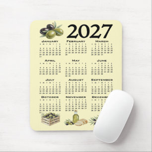 2027 Kalender, Mittelmeer Oliven, Gelb Mousepad