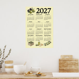 2027 Kalender, Mittelmeer Oliven, Gelb Poster