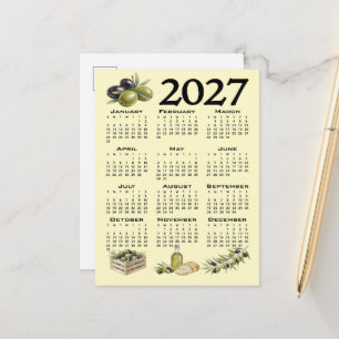 2027 Kalender, Mittelmeer Oliven, Gelb Postkarte