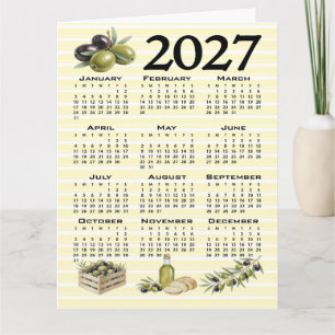2027 Kalender, Mittelmeer Oliven Gelbe Streifen Karte