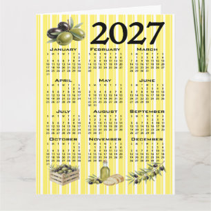 2027 Kalender, Mittelmeer Oliven Gelbe Streifen Karte