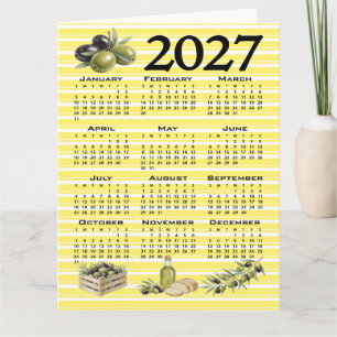 2027 Kalender, Mittelmeer-Oliven gelbe Streifen Karte
