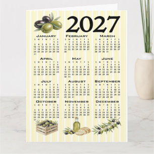 2027 Kalender, Mittelmeer-Oliven gelbe Streifen Karte