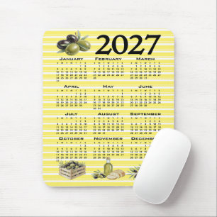 2027 Kalender, Mittelmeer Oliven Gelbe Streifen Mousepad