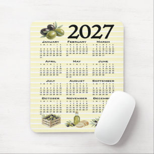 2027 Kalender, Mittelmeer Oliven Gelbe Streifen Mousepad