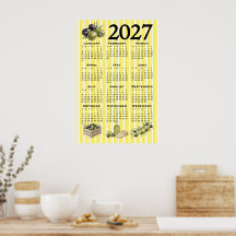 2027 Kalender, Mittelmeer Oliven Gelbe Streifen