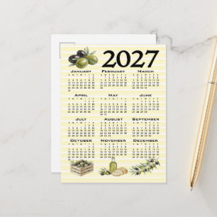 2027 Kalender, Mittelmeer-Oliven gelbe Streifen Postkarte
