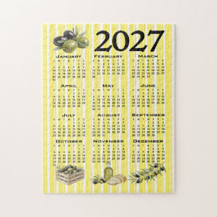 2027 Kalender, Mittelmeer Oliven Gelbe Streifen Puzzle