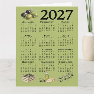 2027 Kalender, Mittelmeer Oliven, Grün Karte