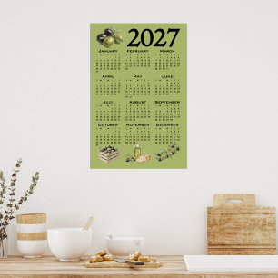 2027 Kalender, Mittelmeer Oliven, Grün Poster