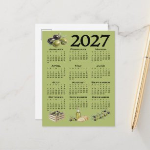 2027 Kalender, Mittelmeer Oliven, Grün Postkarte