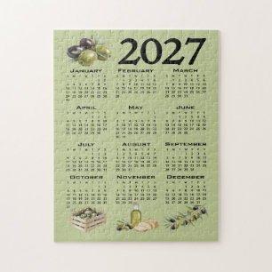2027 Kalender, Mittelmeer Oliven, Grün Puzzle