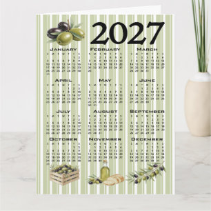 2027 Kalender, Mittelmeer Oliven, Grüne Streifen Karte