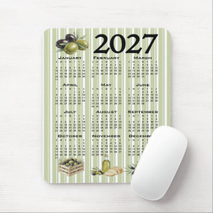 2027 Kalender, Mittelmeer Oliven, Grüne Streifen Mousepad
