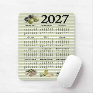 2027 Kalender, Mittelmeer Oliven, Grüne Streifen Mousepad