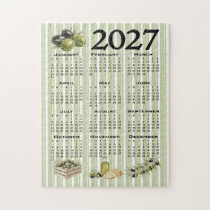 2027 Kalender, Mittelmeer Oliven, Grüne Streifen Puzzle