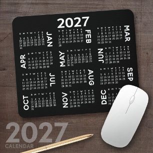 2027 Kalender - modern schwarz und weiß einfach Mousepad