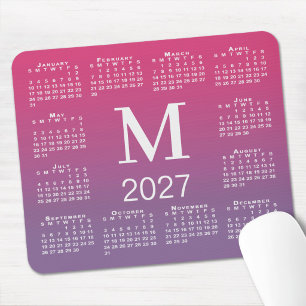 2027 Kalender Monogramm Rosa bis Lila Farbverlauf Mousepad